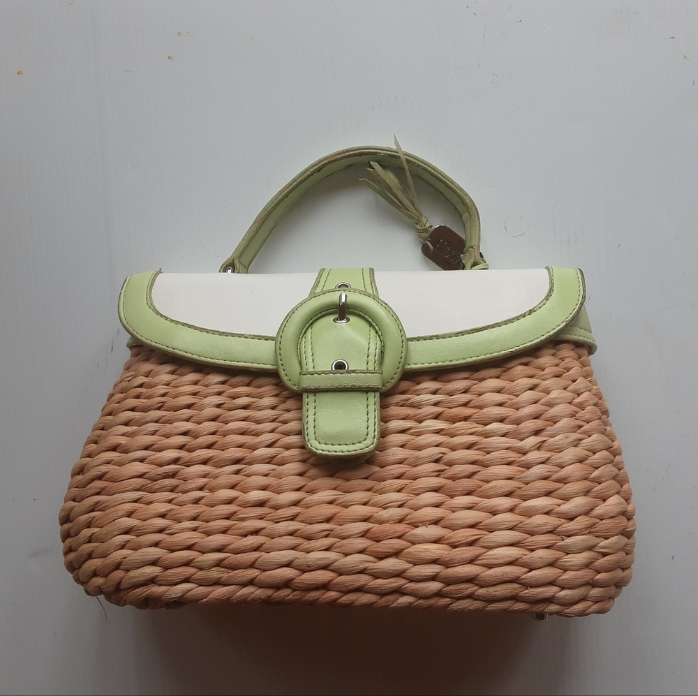 Stylish Green and Tan Woven Women's Bag